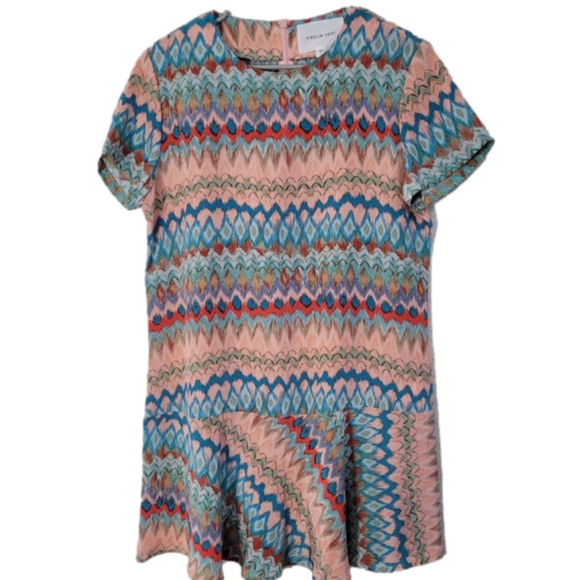 Amour Vert Dresses & Skirts - 𝅺AMOUR Vert Large Silk Coral and Blue Multi Color Short sleeve dress